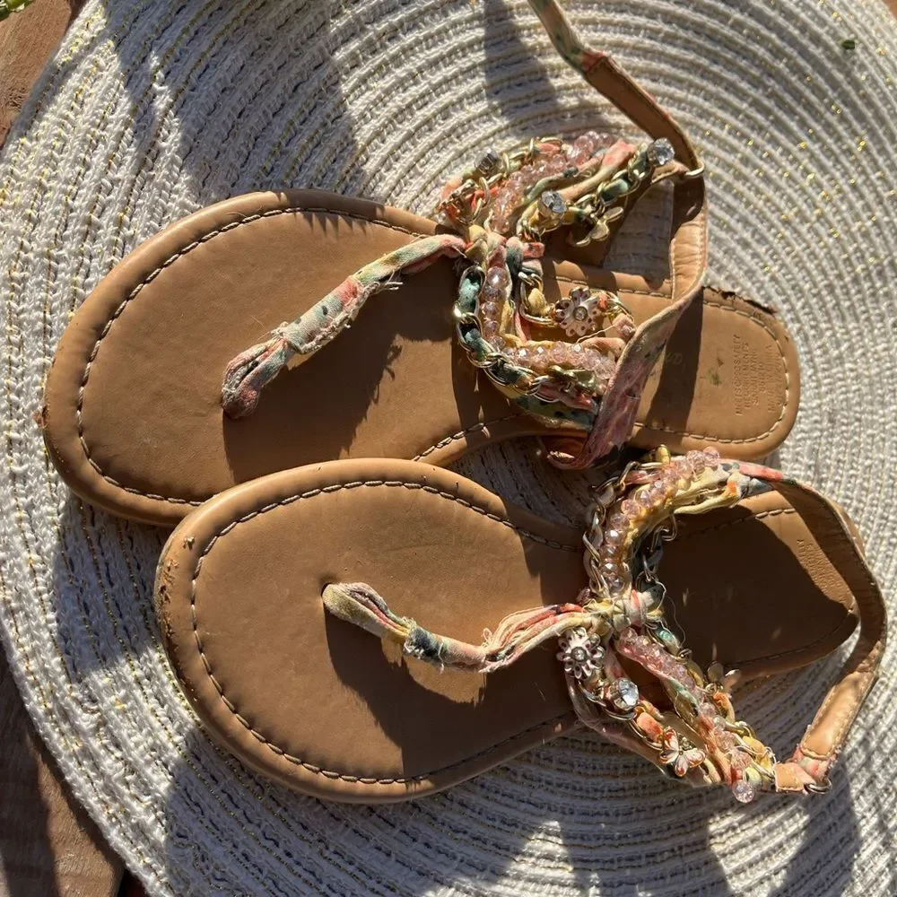 🔥4/$25 SARAH JAYNE GIRLS PEACH SHORE SANDALS FLORAL CHARM STRAPS